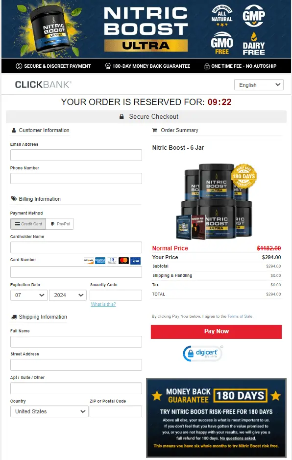 Nitric Boost Ultra checkout page